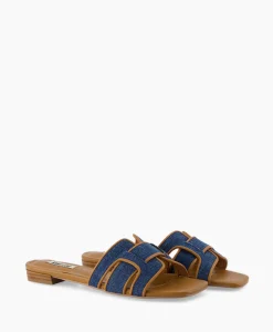 New Sandaal Zonder Hak Leather + Linnen Bruin Dames Sandalen