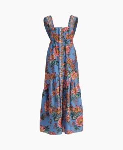 Cheap Maxi Jurk Wonderful Bouquet Blue Sleeveless Blauw Dames Bruiloftskleding