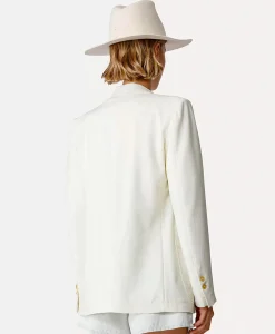 Cheap Blazer Tweed Viscose Silk Jacket Off White Dames Blazers