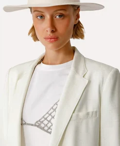 Cheap Blazer Tweed Viscose Silk Jacket Off White Dames Blazers