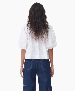 New Blouse Cotton Poplin Peplum Wit Dames Blouses