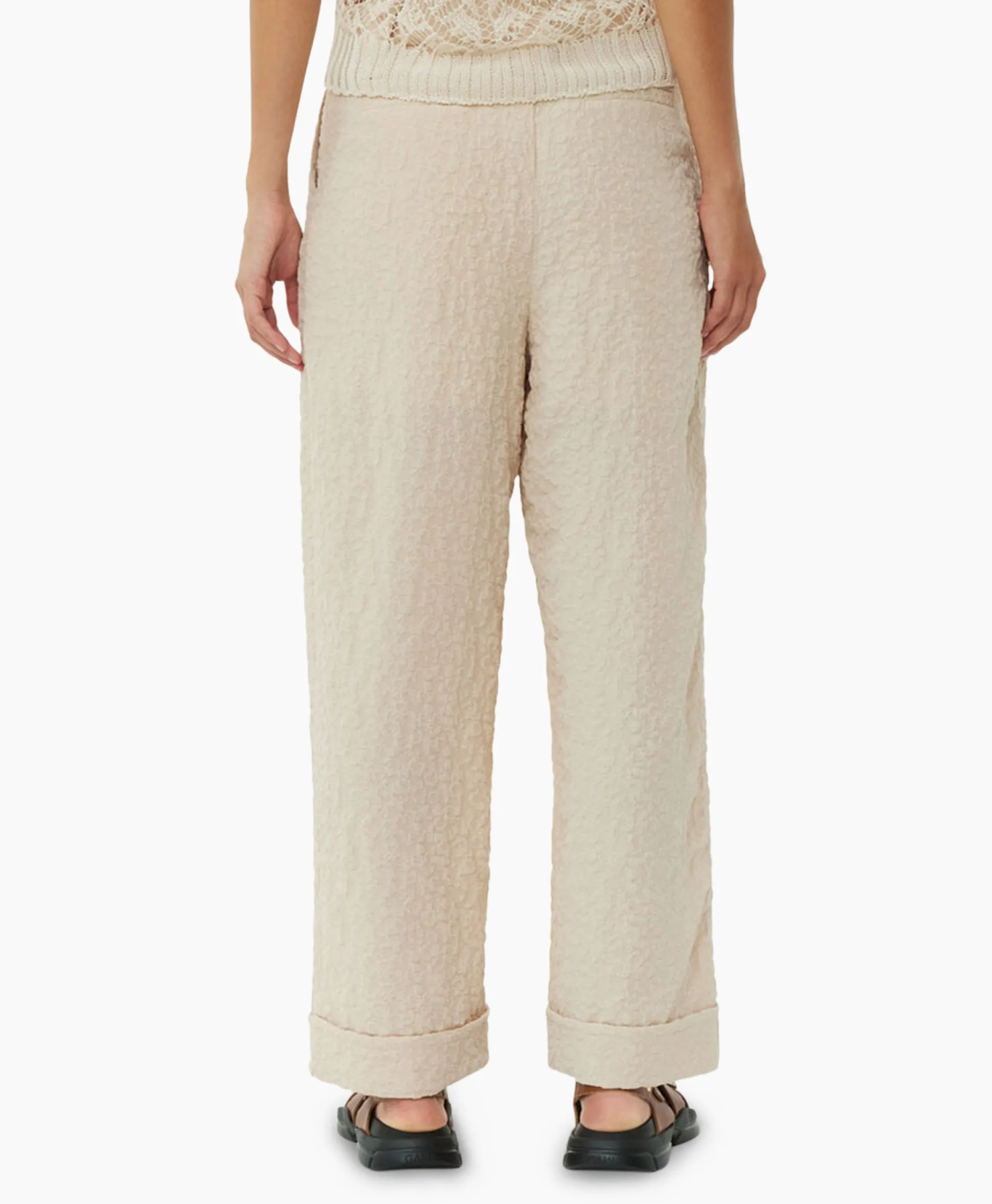 Hot Pantalon Textured Suiting Mid Waist Beige Dames Broeken