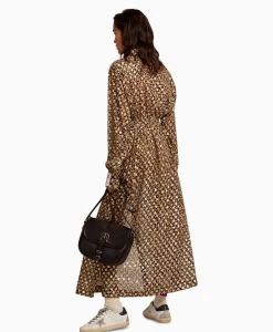 Hot Midi Jurk Golden W's Chemisier Leopard Print Fil C Beige Dames Jurken
