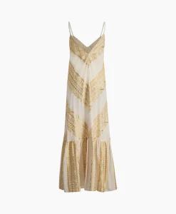 Outlet Maxi Jurk Long All Over Old Straps Ivoor / Naturel Dames Bruiloftskleding