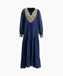 Cheap Maxi Jurk Long New All Over Cotton Donker Blauw Dames Jurken